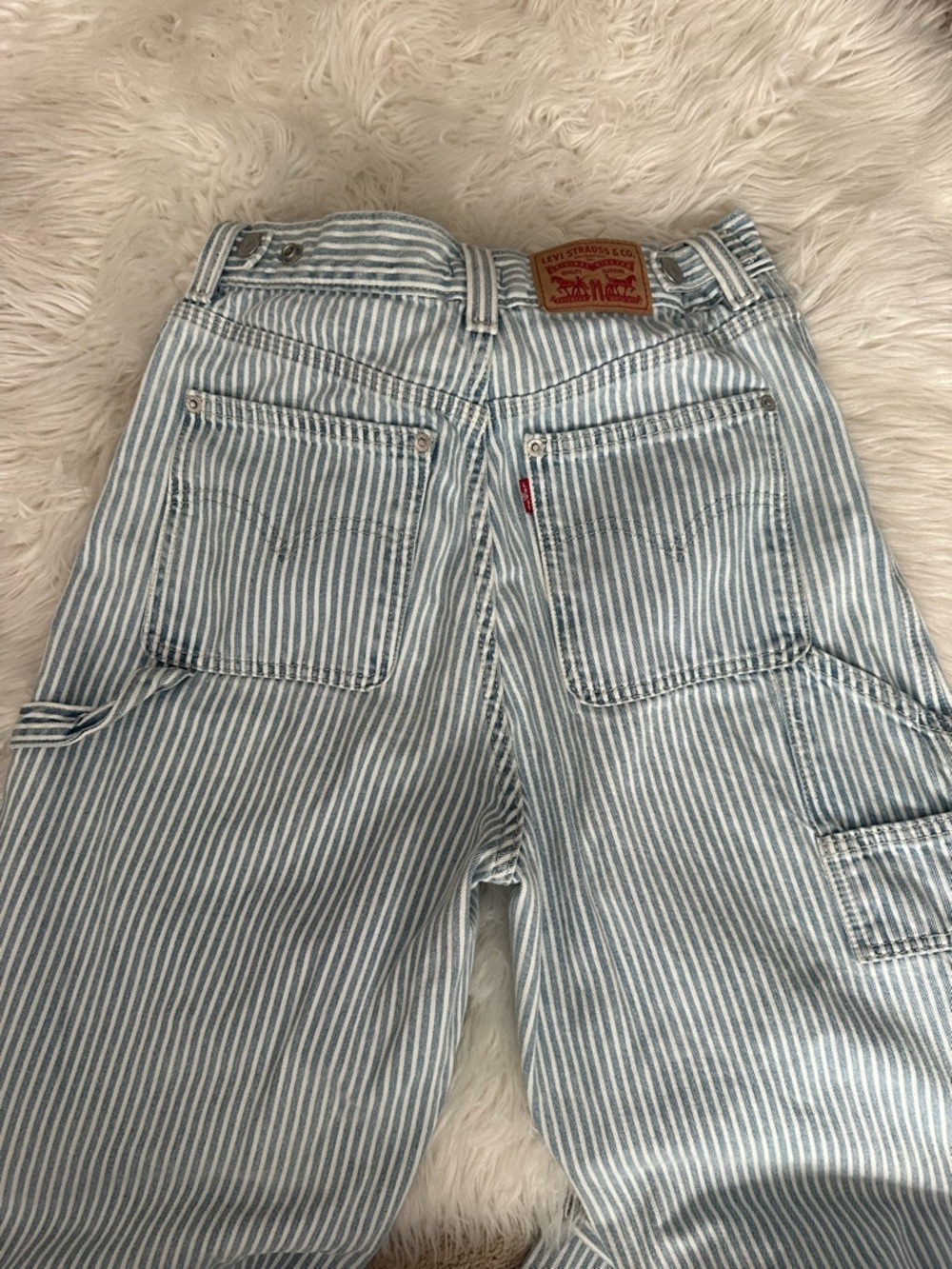 Levi's Clinch Baggy Light Blue and White Striped Carpenter Jeans